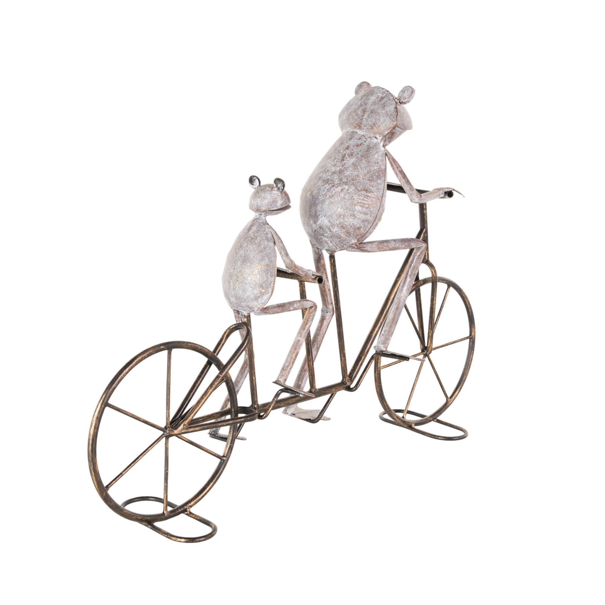 23.5" Frog Duo on Bicycle Metal Garden Sculpture with Gold Accents